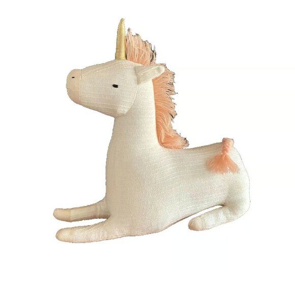 Pillowfort Unicorn Decorative Pillow 12.5” Gold Horn Pastel Nursery Decor - Picture 1 of 4